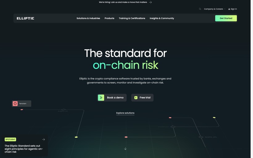 Elliptic website homepage