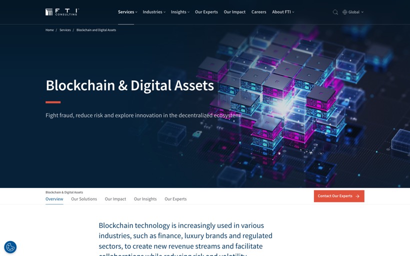 FTI Consulting blockchain and digital assets practice page